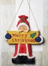 Santa Merry Christmas Hanging Wall Plaque, Adorable Cute Faced