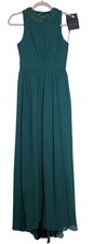 Ieena Mac Duggal Dress Gown Womens Size 8 Green Jewel Encrusted Neckline 56045