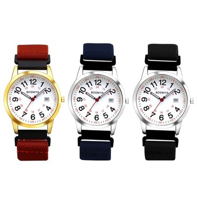 Men's Women's Easy to Read Large Dial Elastic Woven Strap 24H Quartz Wrist Watch