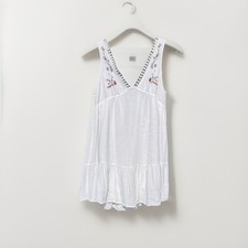SHEIN Women’s Small White Embroidered Babydoll Dress Sleeveless V Neck