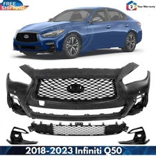 Front Bumper Cover Paintable & Grille Assembly Kit For 2018-2023 Infiniti Q50