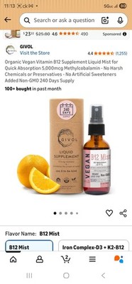 Organic Vegan Vitamin B12 Supplement Liquid Mist for Quick Absorption 5,000Mc...