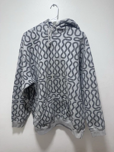Sweat à capuche vintage années 90/2000 Supreme Chain Rope rare gris XL