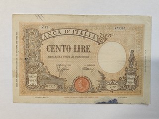 100 Lire decreto 15 03 1943 Alfieri & Lacroix di Milano per conto di IPZS RARA