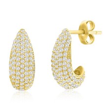 Sterling Silver 14mm Pave CZ Huggie Hoop Earrings - Gold Plated