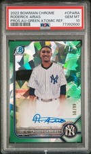 2022 1st  Bowman Chrome Roderick Arias GREEN ATOMIC REF auto /99 PSA 10 Yankees 