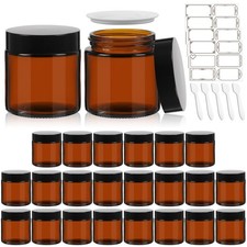 4 oz Amber Round Glass Jars with Black Lids 24 Pack 4oz-24Pack