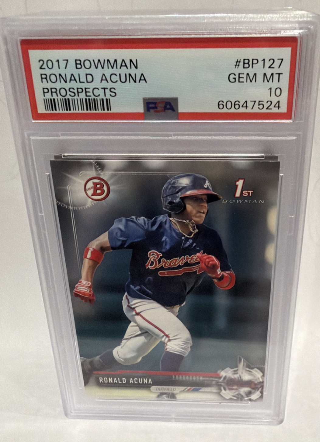 2017 Bowman 1st Prospects RONALD ACUNA Rookie Card PSA 10 GEM MINT 🐐 Braves view 1