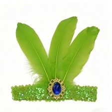 Feather Headpieces Tribal Costume Headband 2pcs 1920s Flapper Showgirl Green