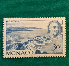 1946 Monaco Stamp - Blue Mint Monaco Harbor with President Franklin D. Roosevelt