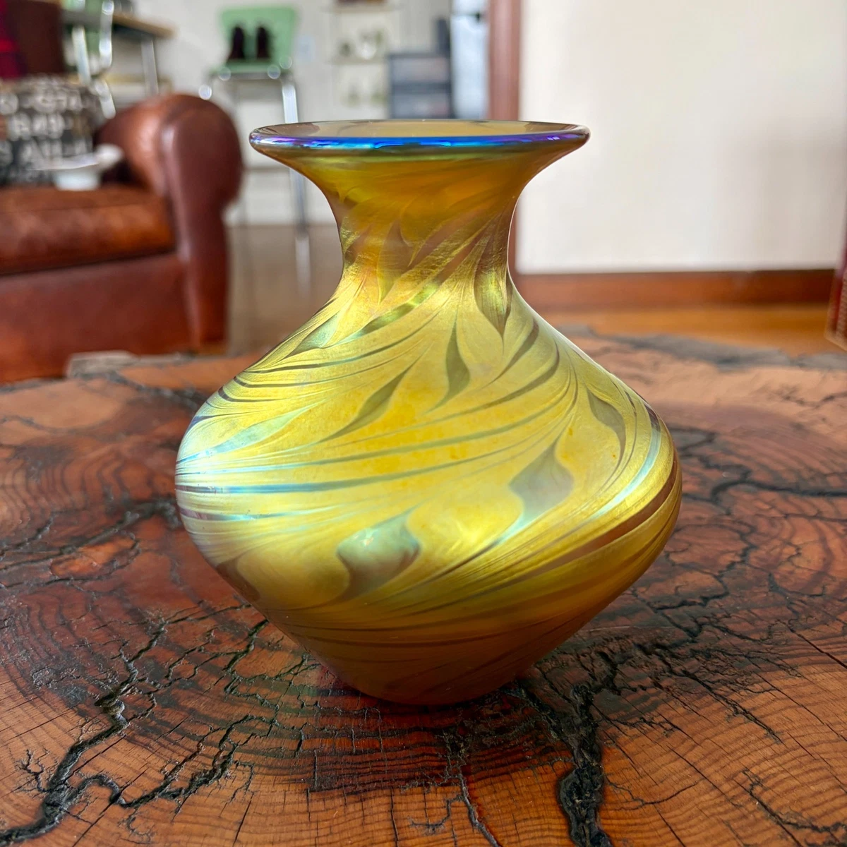 signed iridescent art glass vase products for sale | eBay