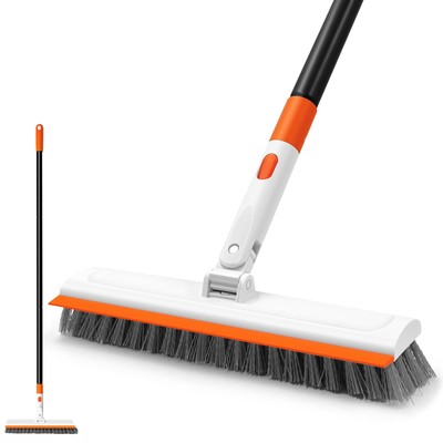 Floor Scrub Brush with Long Handle, 2 in 1 Stiff Bristles Scrubber Mop with S