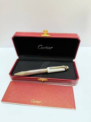 Cartier ホワイト ボールペン ケース付き 2026 Cartier White Leather Ballpoint Pen Silver Tone Luxury