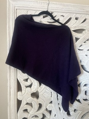 Max Studio 100% Cashmere Asymmetrical Poncho Wrap Sweater Purple One Size