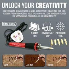 NEW 30W-240V WOOD BURNING PEN SOLDERING STENCIL KIT PYROGRAPHY CRAFT TOOL+ 5 TIP