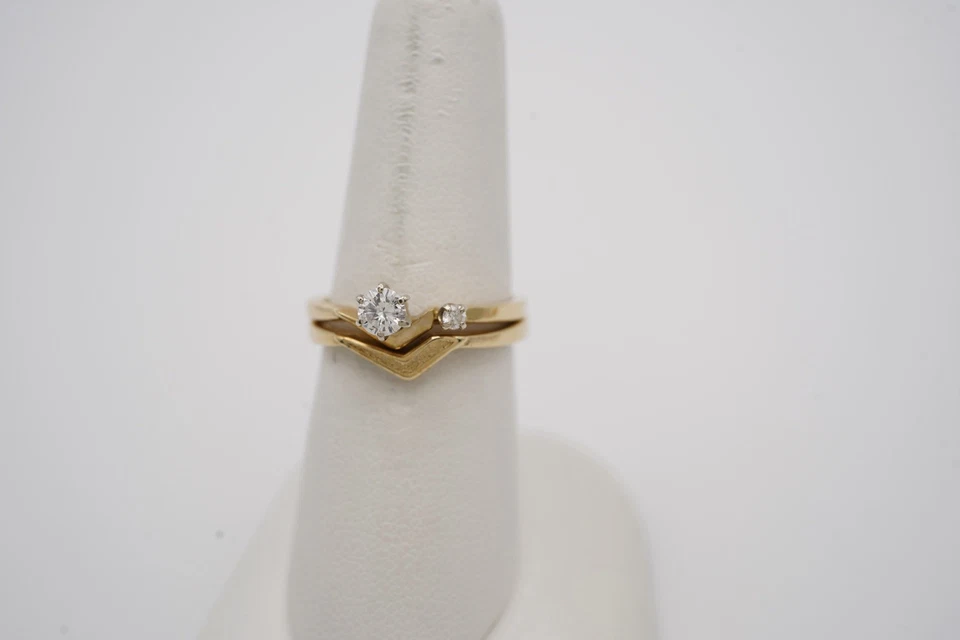 Women 14K Yellow Gold 2 Piece Matched Set Diamond Ring. Engagement. Size 7 - Image 3 of 4