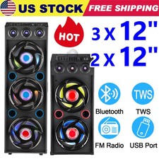 Dual 12"/Triple 12" Wooden Bluetooth Speaker LED Lights Party Sound System TWS