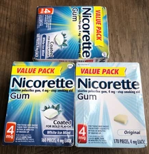 490 Pieces Nicorette Nicotine Gum 4 mg White Ice Mint & Original EXP READ