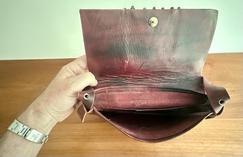 Vintage Boho Leather Unisex Sterling Silver & Cabochon Cut Stone Adorn Satchel - Picture 14 of 15