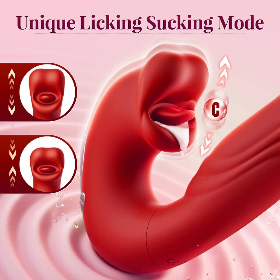 Rose Tongue Licking Sucking Clitoral Vibrator Thrusting Dildo Sex Toys for Women - Image 4 of 4
