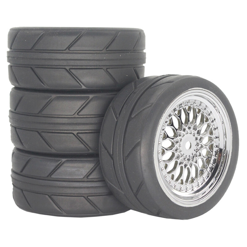 1/10 RC Road Wheels Tyres Silver Style for Tamiya HSP TT02 TT01 TT01E 3mm Offset