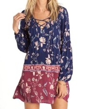 BillaBong Just Like You Dress Starry Night Long Sleeve Size Medium Boho Flowy