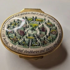 Vtg Halcyon Days Enamels Glory Of The Garden Rudyard Kipling Hinged Trinket Box