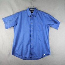 LL Bean Shirt Mens Size 17 Blue Basic Single Needle Tailored Short Sleeve Office