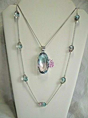 AB Aqua-Blue Lavender-Pink Multi- Tourmaline 12 Station Silver Necklace 36" - 第 2/3 張圖片