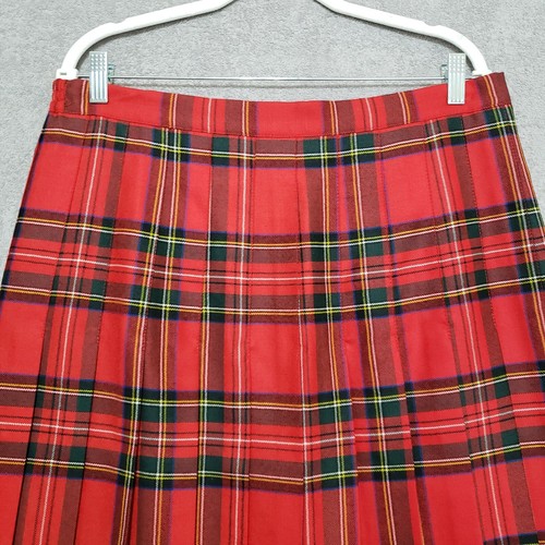 Oneil of Dublin Skirt US16? Wool Midi Red Tartan Plaid Pleated Elastic Waist - Picture 3 of 15