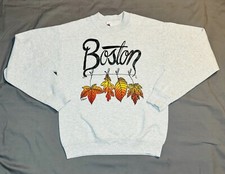 Vintage Boston Crewneck Sweatshirt Fall Leaves Spellout Massachusetts 80s Travel