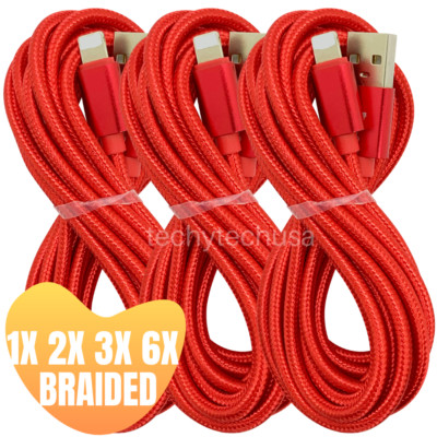 3/6X USB Fast Charging Data Cable 10Ft Lot For iPhone 14 13 12 11 8 Charger Cord