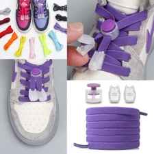 No Tie Lock 100cm FLAT Shoelaces Elastic Shoe Laces String Kids Adults Sneakers