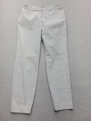 Express Women Dress Pants 2R White Polyester Blend Mid Rise Checked Editor