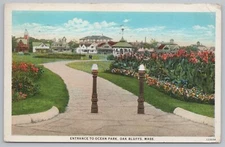 Linen~Entry To Ocean Park~Oak Bluffs Mass~Beautiful Gardens & Gazebo~PM 1931 PC