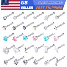 30Pcs Nose Ring Stainless Steel Straight Bone Stud CZ/Opal Body Piercing Kit 20G