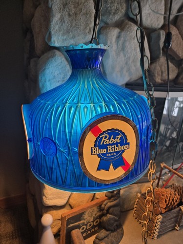Vintage Pabst Blue Ribbon Beer PBR Hanging Lamp Ceiling Mount Light Poker Bar 