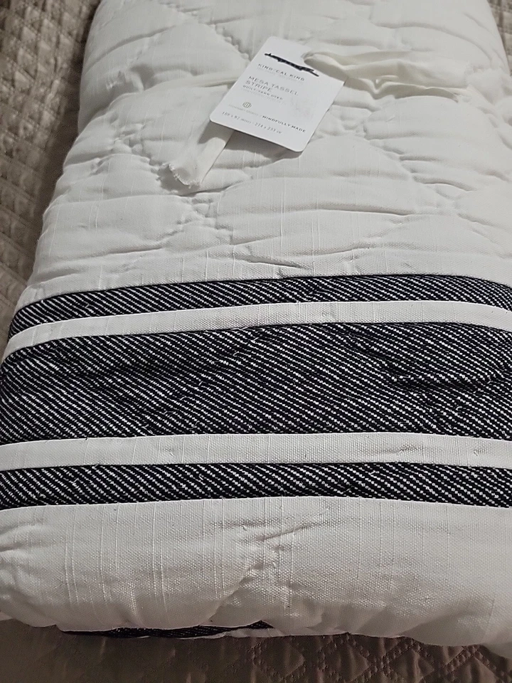 Pottery Barn Mesa кисточки полоски King/Cal-King лоскутное одеяло черная полоса и 2 King Shams - Изображение 2 из 4