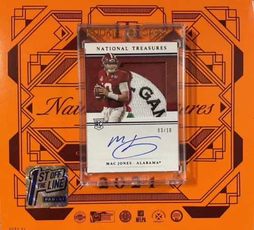 2021 Panini National Treasures Mac Jones  Rookie 3/10 RPA FOTL - Rose Bowl Patch