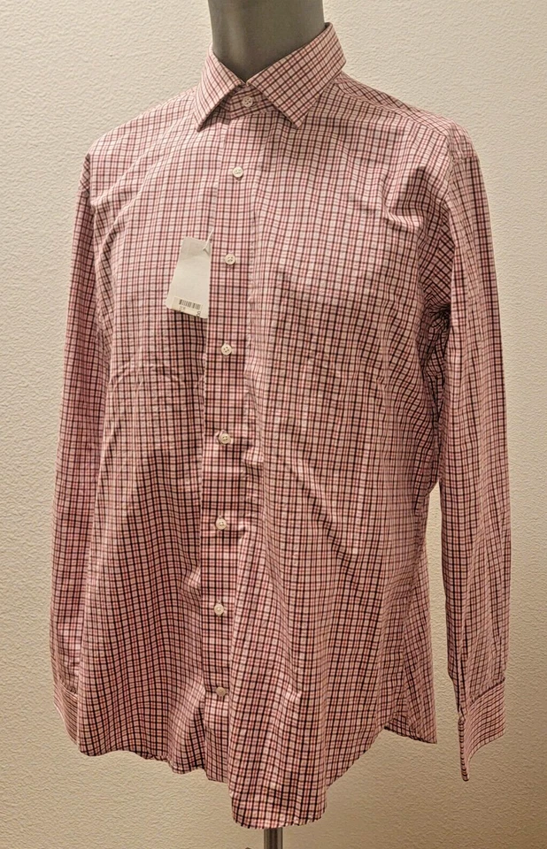 Camisa Saks Fifth Avenue Etiqueta Negra Para Hombre Talla 16.5 34/35 Rayas Rojas Calce Ajustado Foto 3 de 4