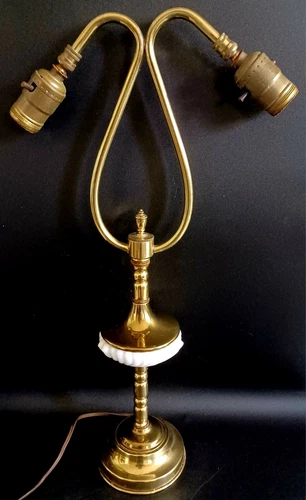 Vintage Brass And Milk Glass 21" Goose Neck Table Lamp Vintage Decor