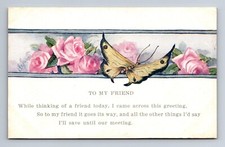Thinking of A Friend Butterflies Roses Sales Sample Greeting Postcard