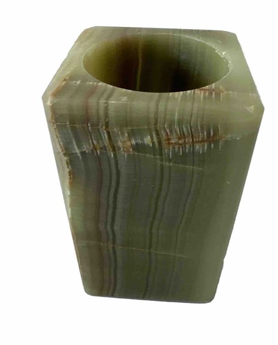 MCM Green/brown Onyx Votive Holder4 1/2” Height. Square Shaped. - Picture 4 of 6