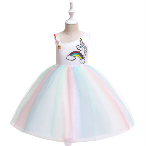 2022 New Unicorn Girls Dress Kids Baby Birthday Party Wedding Clothes Gown - Picture 1 of 10