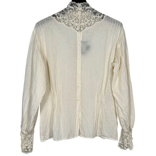 Ralph Lauren Country Size 10 Vintage 90s Ivory 100% Linen Edwardian Style Blouse - Picture 8 of 9
