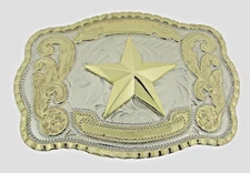 Vintage Lone Star Belt Buckle Texas Cowboy Gold Silver Metal Western Rodeo Men