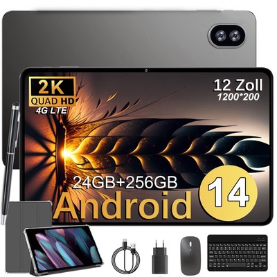 Tab 12 Zoll Gaming Tablet PC 16GB+256GB Tablet Android 14 Wi-Fi 5G+2SIM 4G LTE