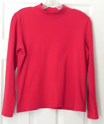 LL Bean Women's Size M Reg Red Color Mock Neck Long Sleeve Top Item ID OYFI4