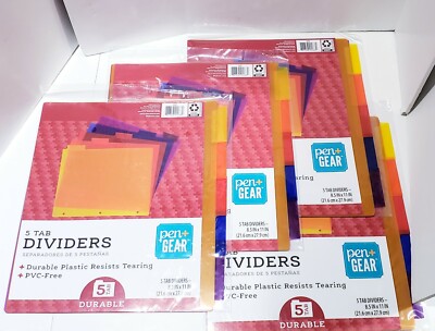 Folder Dividers 5 Tab Durable Plastic resists Pen+Gear 8.5IN X 11IN (20TABS) 4PK