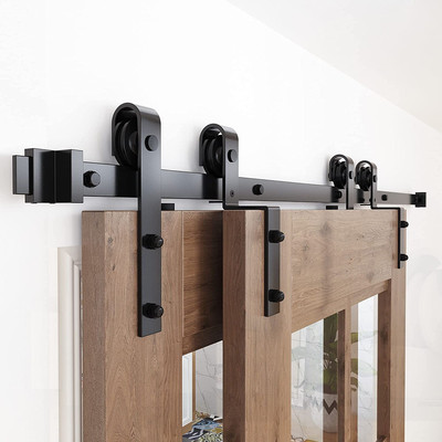 10FT Single Track Bypass Sliding Barn Door Hardware Kit for Double Doors, Barn D